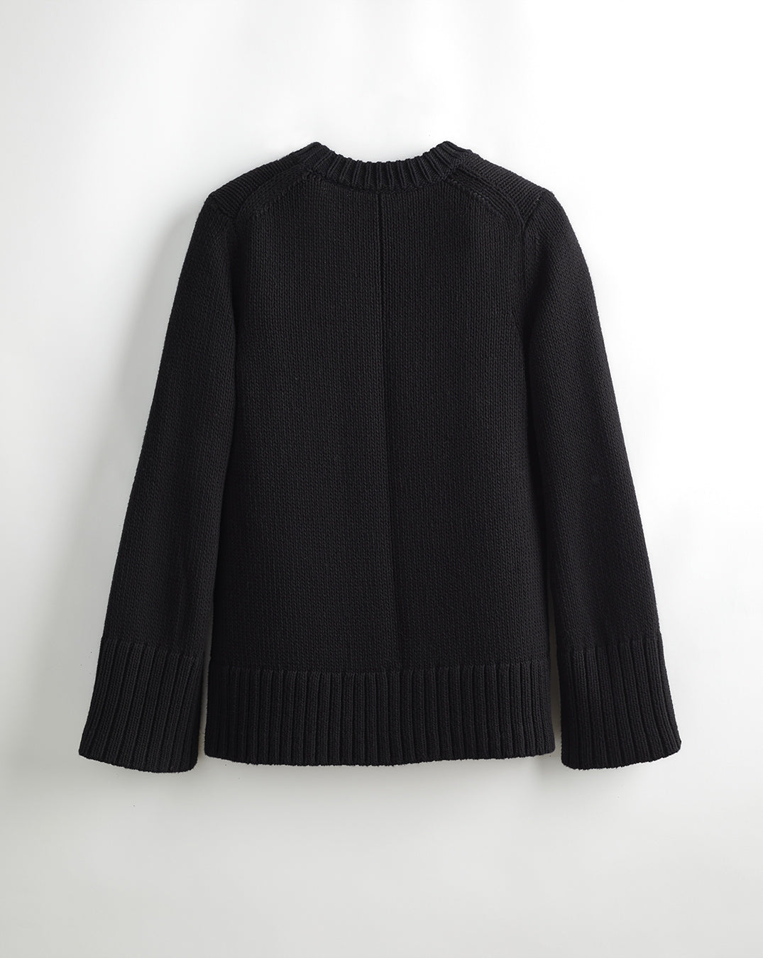 The Kittery Cotton Bell Sleeve Sweater in black, back view — State of Cotton NYC