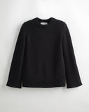 The Kittery Cotton Bell Sleeve Sweater in black, front view — State of Cotton NYC