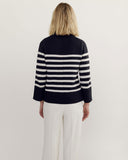 The Kittery Stripe Cotton Bell Sleeve Sweater in navy and ivory, additional view — State of Cotton NYC
