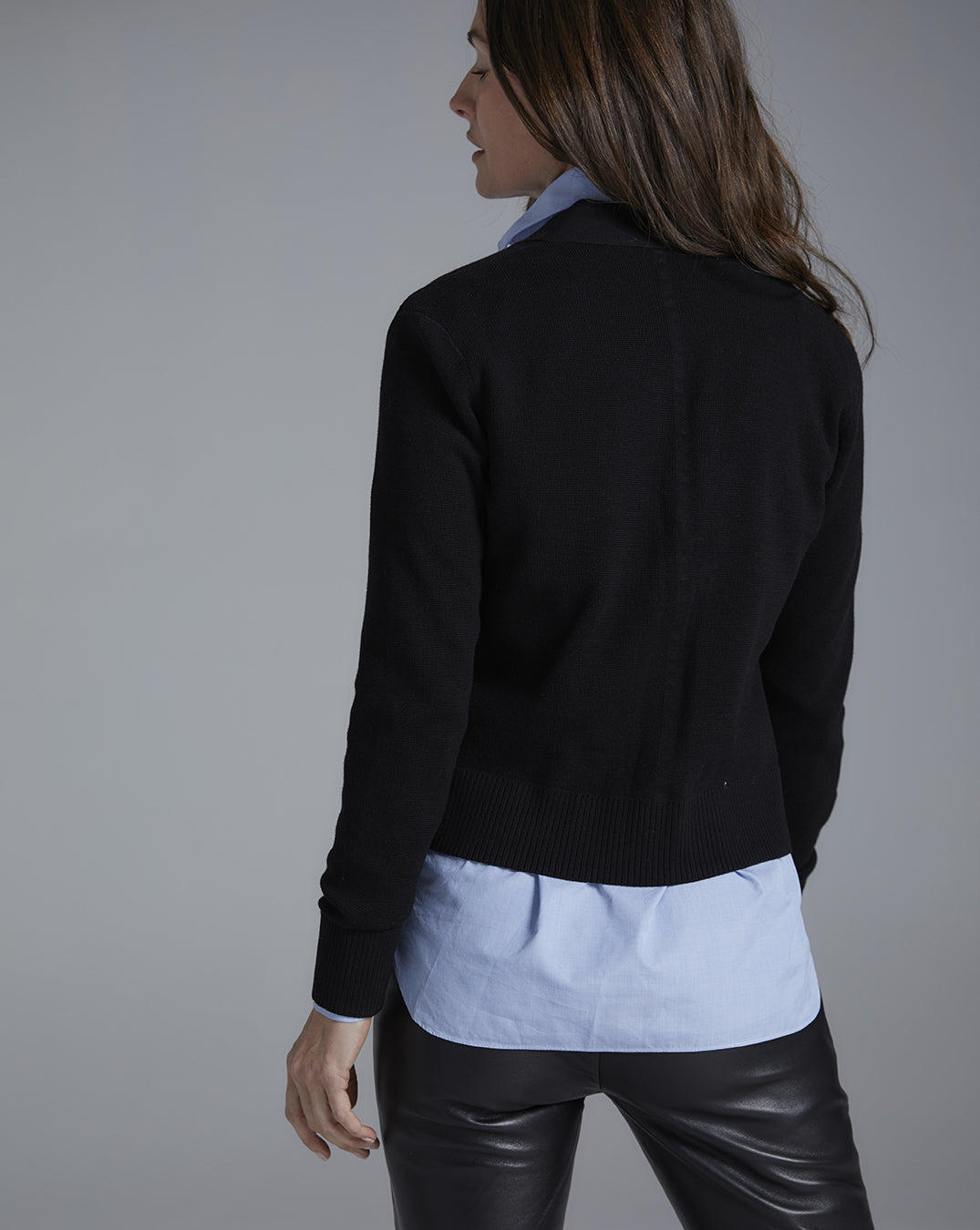 The Perry Cotton Cardigan in black, additional view — State of Cotton NYC