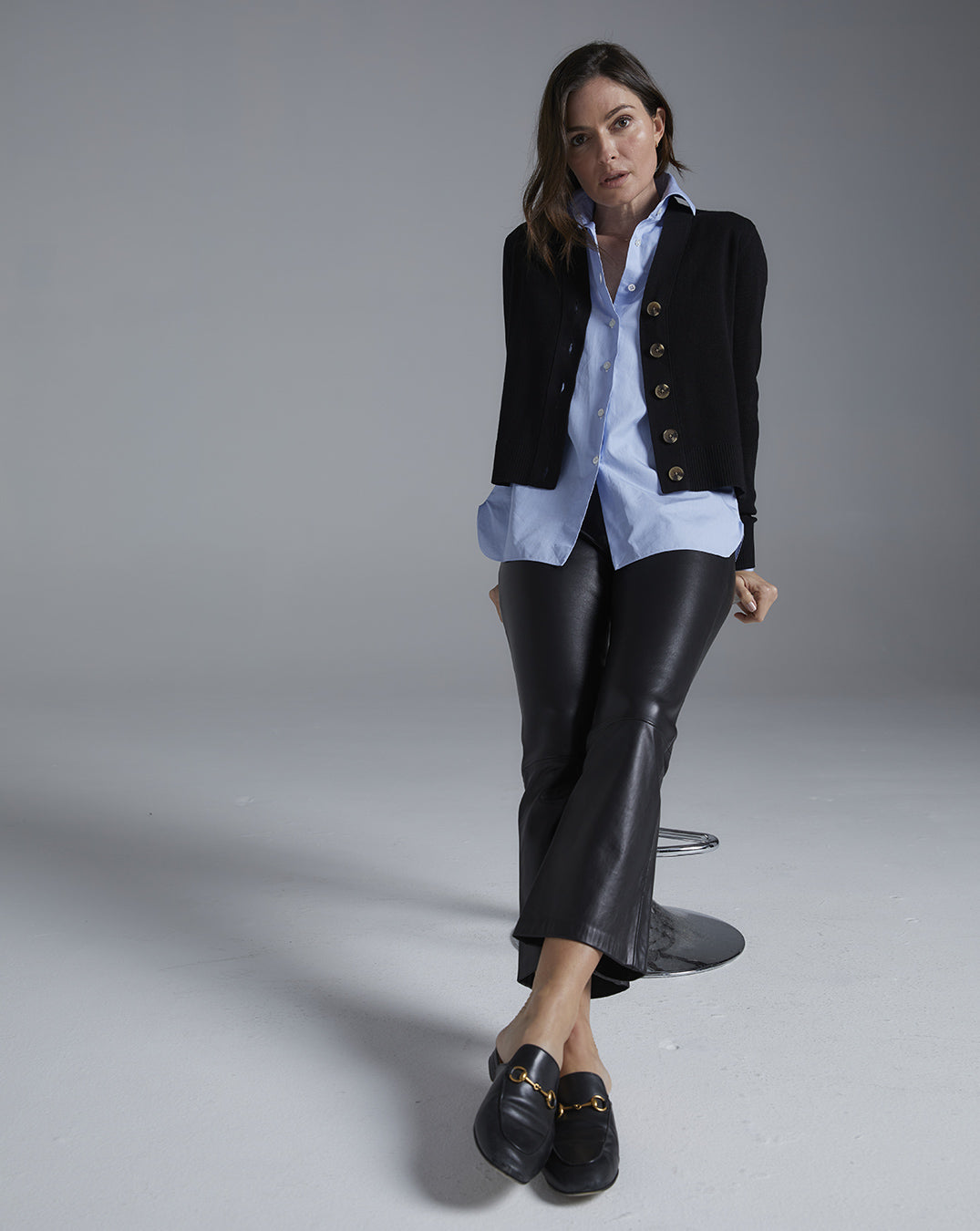The Perry Cotton Cardigan in black, additional view — State of Cotton NYC