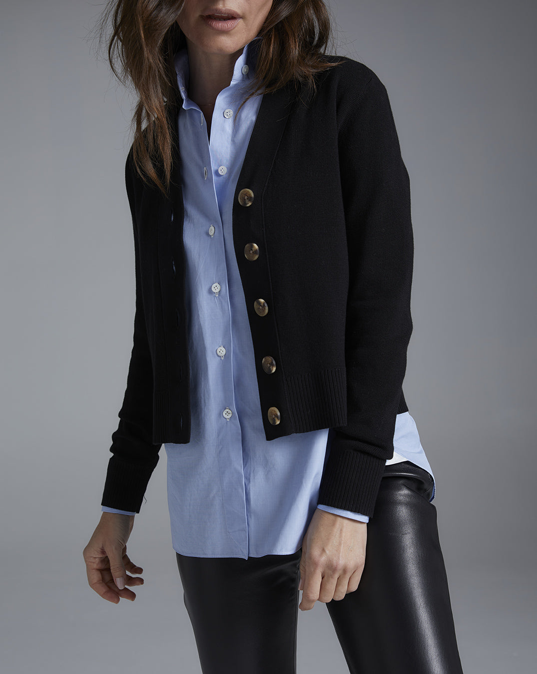 The Perry Cotton Cardigan in black, additional view — State of Cotton NYC