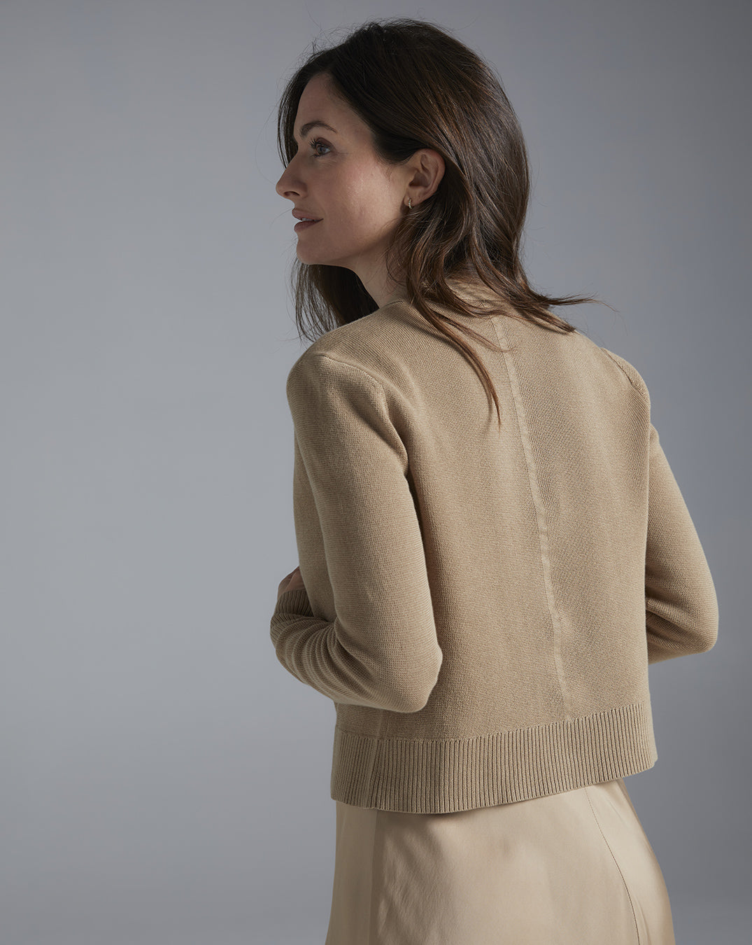 The Perry Cotton Cardigan in camel, additional view — State of Cotton NYC