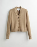 The Perry Cotton Cardigan in camel, front view — State of Cotton NYC