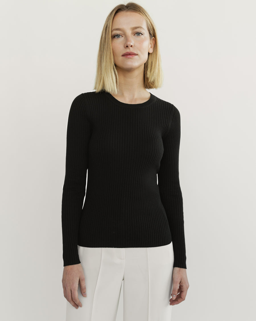 The Surrey Cotton Crewneck Sweater in black, additional view — State of Cotton NYC