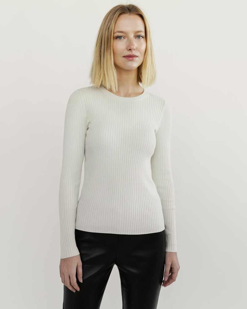 The Surrey Cotton Crewneck Sweater in ivory, front view — State of Cotton NYC