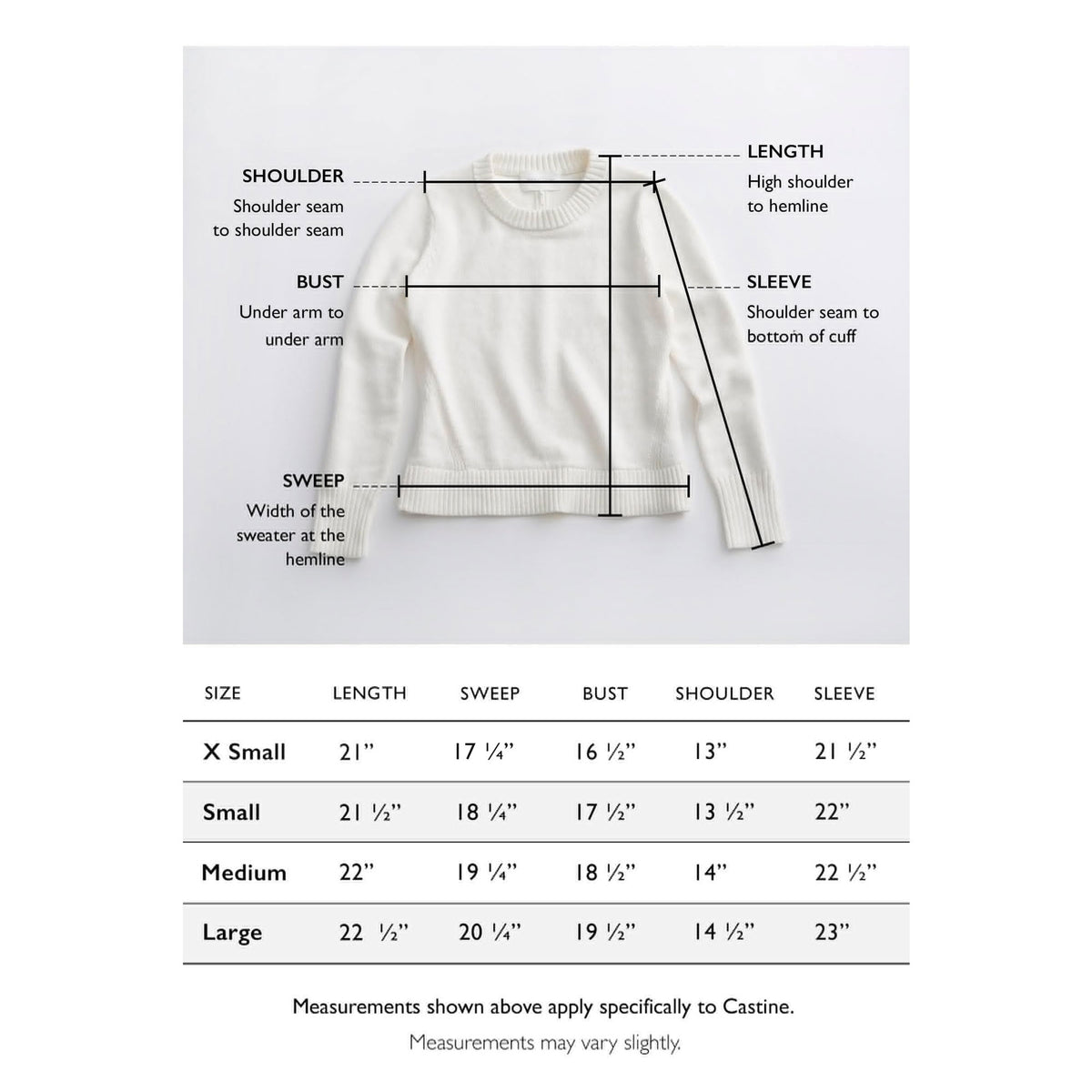 Size chart for The Castine Cotton Crewneck Sweater — State of Cotton NYC