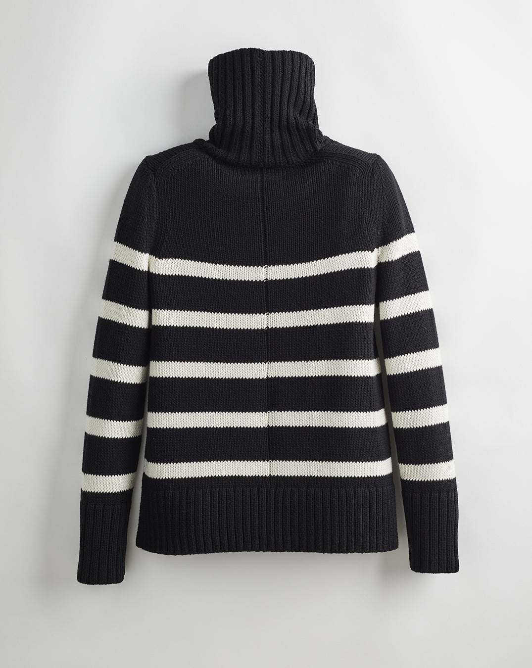 The Wynn Stripe Cotton Turtleneck Sweater in ivory and black, back view — State of Cotton NYC