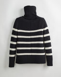 The Wynn Stripe Cotton Turtleneck Sweater in ivory and black, back view — State of Cotton NYC