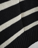 Detail shot of The Wynn Stripe Cotton Turtleneck Sweater in ivory and black — Turkish cotton