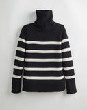 The Wynn Stripe Cotton Turtleneck Sweater in ivory and black, front view — State of Cotton NYC