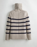 The Wynn Stripe Cotton Turtleneck Sweater in oat and navy, back view — State of Cotton NYC