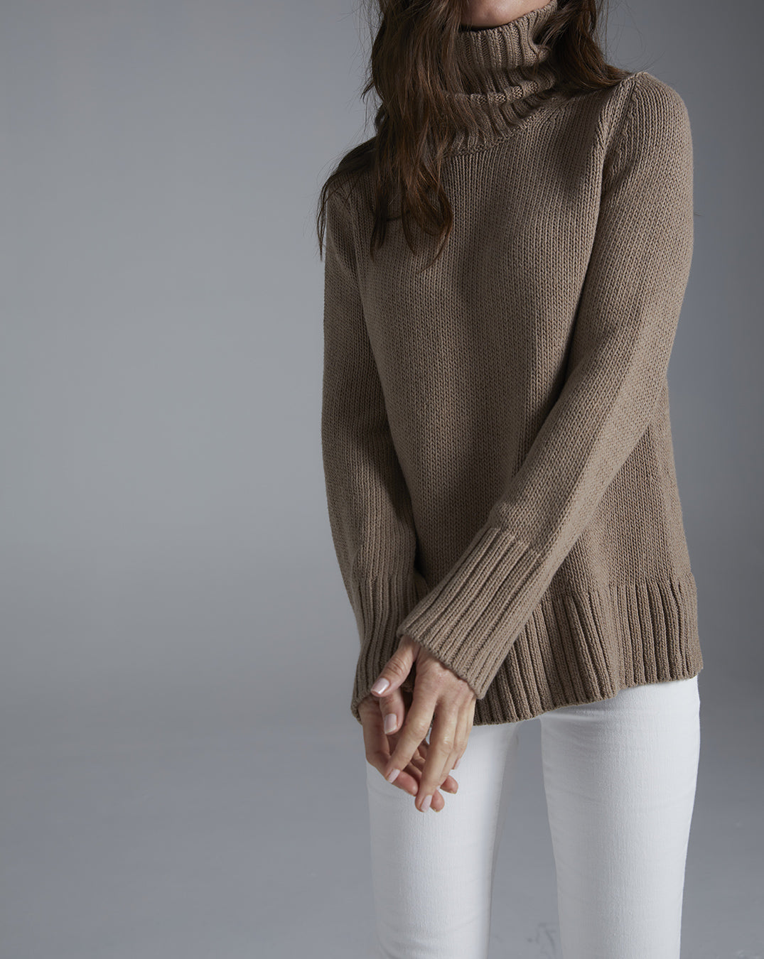 The Wynn Cotton Turtleneck Sweater in camel, additional view — State of Cotton NYC