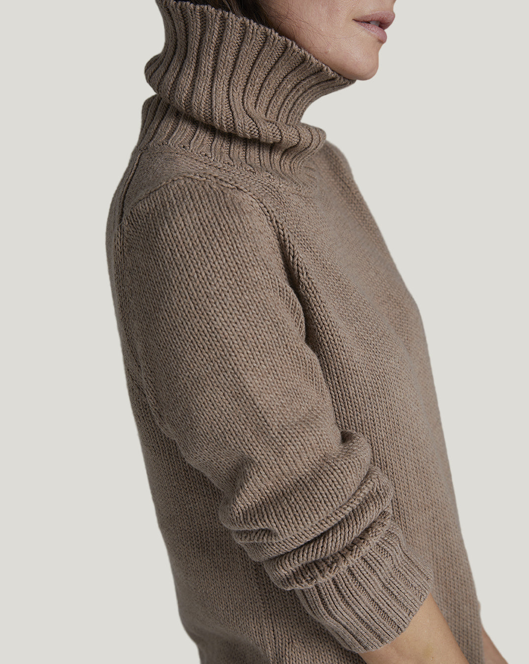 The Wynn Cotton Turtleneck Sweater in camel, alternate view — State of Cotton NYC