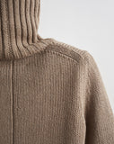 Detail shot of The Wynn Cotton Turtleneck Sweater in camel — Turkish cotton